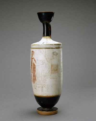 White Ground Lekythos z młodą kobietą przy grobie, 450-440 pne (terakota z białym podłożem) autorstwa Sabouroff Painter (attr. to)