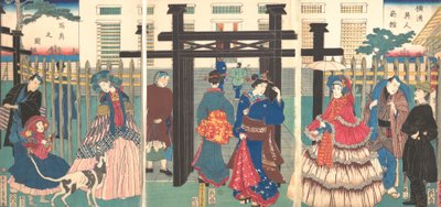 Założenie biznesu zagranicznego w Jokohamie , 1861. autorstwa Sadahide Utagawa