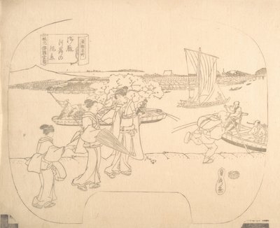 Proof Line-Block Print for Fan, XIX wiek. autorstwa Sadahide Utagawa