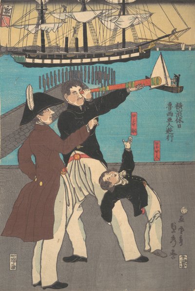 Rosjanie na wakacjach w Jokohamie, 1861. autorstwa Sadahide Utagawa