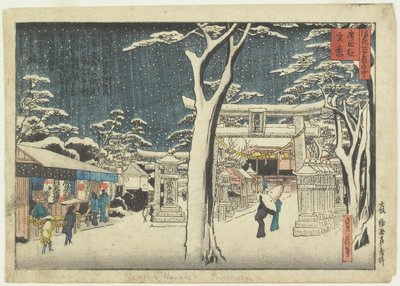 Śnieżny widok na Hirota Shrine autorstwa Sadanobu Hasegawa