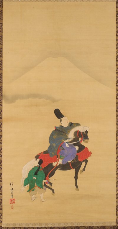 Narihira reitet unterhalb des Fuji autorstwa Sakai Hoitsu