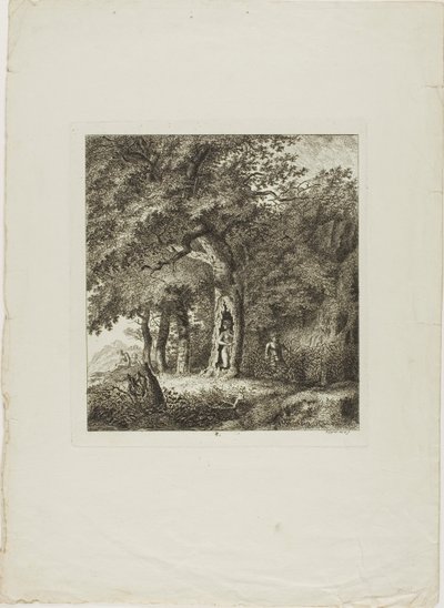 Nimfa ukrywająca się na drzewie, płyta ósma z Paysages Dédiés à M. Warelet autorstwa Salomon Gessner