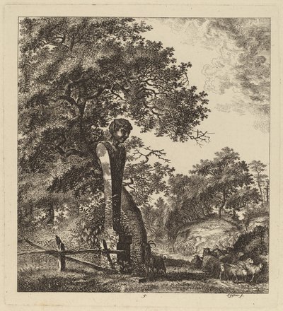 Zalesiony krajobraz ze stadem kóz i hermą, 1764 r. autorstwa Salomon Gessner