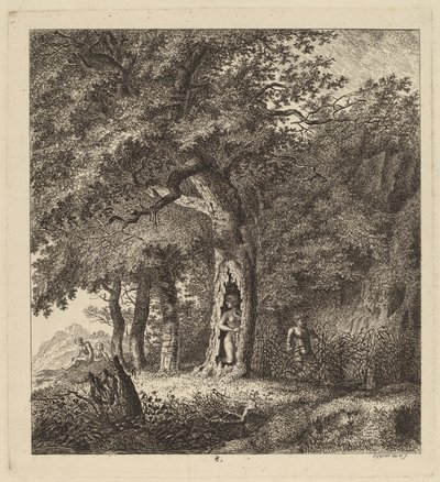 Zalesiony krajobraz z nimfą i satyrem, 1764 r. autorstwa Salomon Gessner
