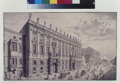 Cała strona: ukośny widok na pałac miejski księcia Eugeniusza Sabaudzkiego przy Himmelpfortgasse (pióro, pędzel i tusz) autorstwa Salomon Kleiner
