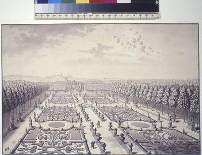 Cała strona: widok na ogrody pałacu Liechtensteinów w Rossau autorstwa Salomon Kleiner