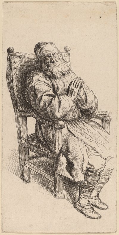 Stary człowiek śpi w fotelu autorstwa Salomon Koninck