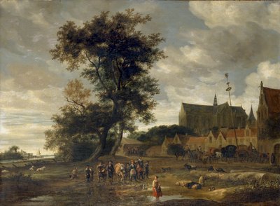 Scena przed słupem majowym z kościołem Alkmaar w tle, 1669 autorstwa Salomon Ruysdael