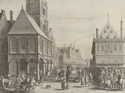 Urzędnicy miejscy żegnający się z Marią Medyceuszy przed ratuszem, od Caspara Barlaeusa..., 1638. autorstwa Salomon Savery