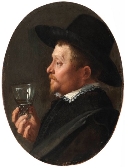 ""Portret mężczyzny trzymającego szklankę Roemera"" (Mężczyzna trzymający szklankę Roemera) Obraz Salomona de Bray (1597-1664) Olej na miedzi autorstwa Salomon de Bray