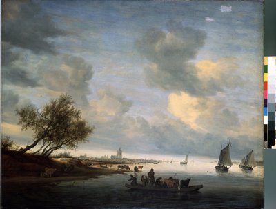 Prom do Arnhem (Prom do Arnhem) (Pays Bas). Peinture de Salomon Jacobsz (Jacob) Van Ruysdael (Ruisdael) (1600 lub 1603-1670). Huile sur bois, 89 x 116 cm autorstwa Salomon van Ruisdael or Ruysdael