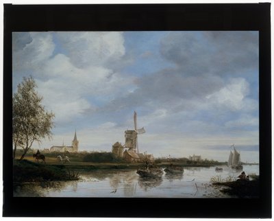 Krajobraz rzeczny z wiatrakiem autorstwa Salomon van Ruisdael or Ruysdael