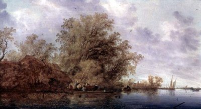 Zalesiony krajobraz rzeki autorstwa Salomon van Ruisdael or Ruysdael