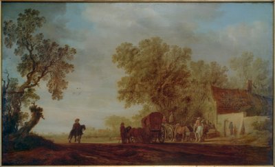 Wiejska droga z karczmą i podróżnikami autorstwa Salomon van Ruisdael or Ruysdael