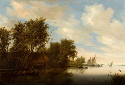 Widok rzeki z mężczyzną polującym na kaczki autorstwa Salomon van Ruysdael