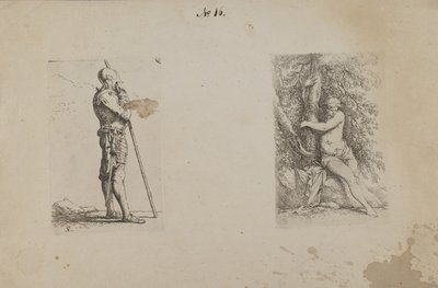 (Seria figurek) Człowiek w zbroi, trzymający włócznię autorstwa Salvator Rosa