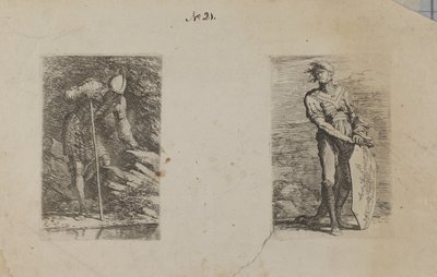 (Seria figurek) Opancerzony mężczyzna patrzący w strumień autorstwa Salvator Rosa