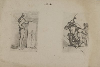 (Seria figurek) Długowłosy mężczyzna trzymający znak autorstwa Salvator Rosa