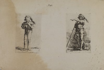 (Seria figurek) Starzec w kapeluszu z pióropuszem, spoczywający na rękach autorstwa Salvator Rosa