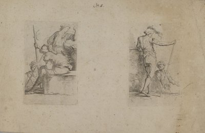 (Seria figurek) Siedzący mężczyzna, widziany od tyłu, trzymający siekierę autorstwa Salvator Rosa