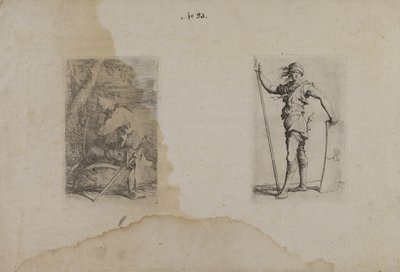 (Seria figurek) Siedzący mężczyzna ze spiczastym hełmem autorstwa Salvator Rosa