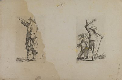 (Seria figurek) Stojący mężczyzna w długim kapeluszu, wskazujący autorstwa Salvator Rosa