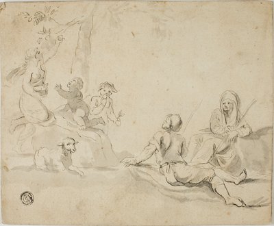 Zbieracze jabłek i odpoczywający pasterze autorstwa Salvator Rosa