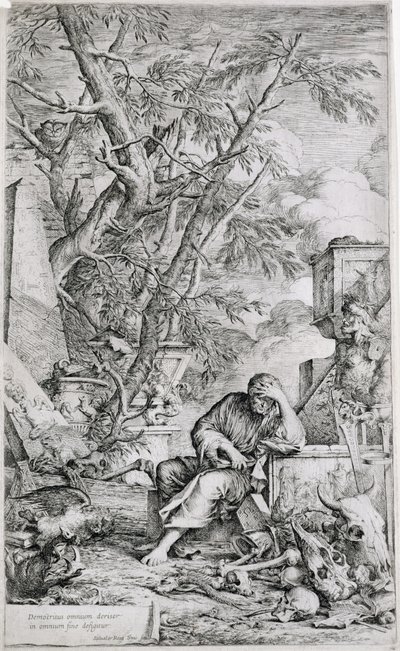 Demokryt w medytacji (rycina) autorstwa Salvator Rosa