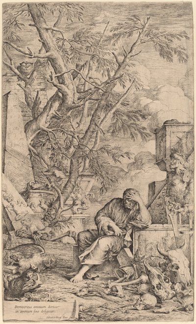Demokryt w medytacji autorstwa Salvator Rosa