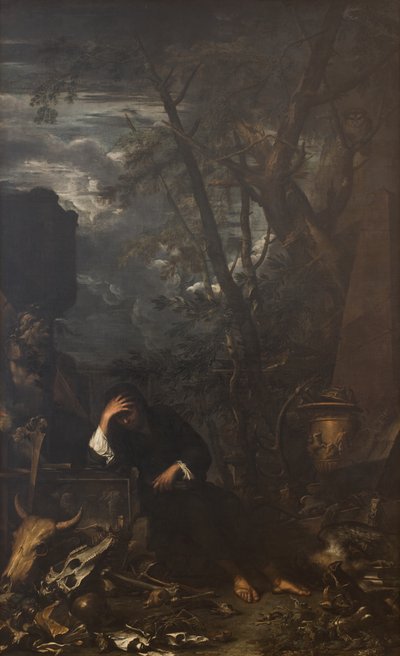 Demokryt w medytacji autorstwa Salvator Rosa