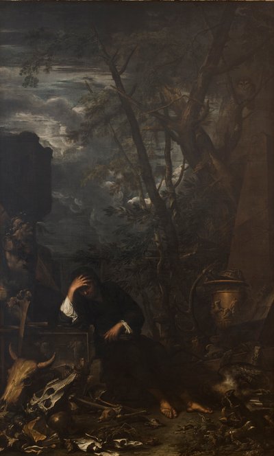Demokryt w medytacji autorstwa Salvator Rosa