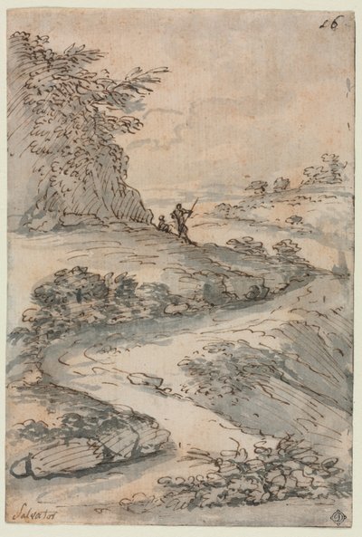 Postacie na krętej drodze, połowa XVI wieku. autorstwa Salvator Rosa