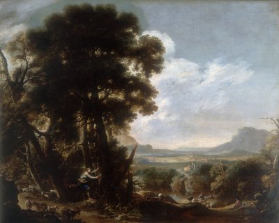 Hermina rzeźbi imię Tancredi na drzewie, dzieło Salvatore Rosa, zachowane w Galerii Estense w Modenie autorstwa Salvator Rosa