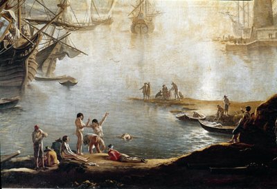 Przystań portu, detal (olej na płótnie) autorstwa Salvator Rosa