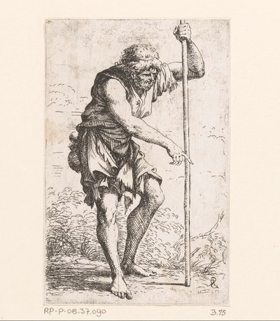Stary człowiek z kijem Małe figurki (tytuł serii) Figurka (tytuł serii) autorstwa Salvator Rosa