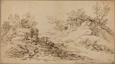 Skalisty krajobraz z rustykalnym domem autorstwa Salvator Rosa