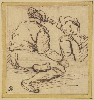 Siedzący mężczyzna i półpostać autorstwa Salvator Rosa