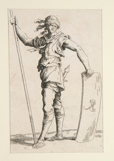 Żołnierz z lancą i tarczą autorstwa Salvator Rosa