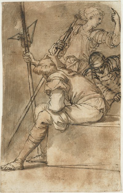 Trzej żołnierze odpoczywają autorstwa Salvator Rosa
