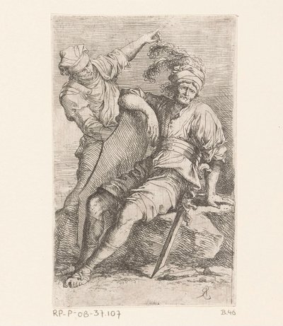 Dwóch żołnierzy Małe figurki (tytuł serii) Rysunek (tytuł serii) autorstwa Salvator Rosa