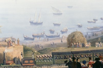 Przyjazd na stację Granatello pierwszego pociągu kolei Neapol-Portici autorstwa Salvatore Fergola