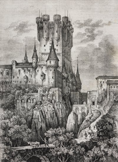 Alcazar w Segowii, Hiszpania, litografia Salvatore Puglia z Poliorama Pittoresco, nr 36, 12 kwietnia autorstwa Salvatore Puglia