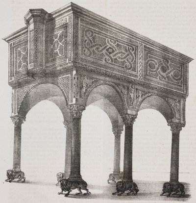 Starożytna ambona w katedrze Sessa Aurunca, Kampania, Włochy, litografia Salvatore Puglia według rysunku Pasquale Mattei (1813-1879) z Poliorama Pittoresco, nr 43, 31 maja autorstwa Salvatore Puglia
