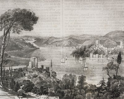 Zamki nad Bosforem na wybrzeżach Azji i Europy, Turcja, litografia Gaetano Riccio z Poliorama Pittoresco, nr 18, 9 grudnia autorstwa Salvatore Puglia