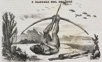 Człowiek Caboclo z łukami i strzałami, Brazylia, litografia Salvatore Puglia z Poliorama Pittoresco, nr 41, 18 maja autorstwa Salvatore Puglia