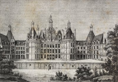 Zamek Chambord, Francja, litografia Salvatore Puglia z Poliorama Pittoresco, nr 39, 6 maja autorstwa Salvatore Puglia