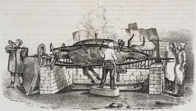 Kolosalna pieczeń, litografia Salvatore Puglia z Poliorama Pittoresco, nr 4, 2 września autorstwa Salvatore Puglia