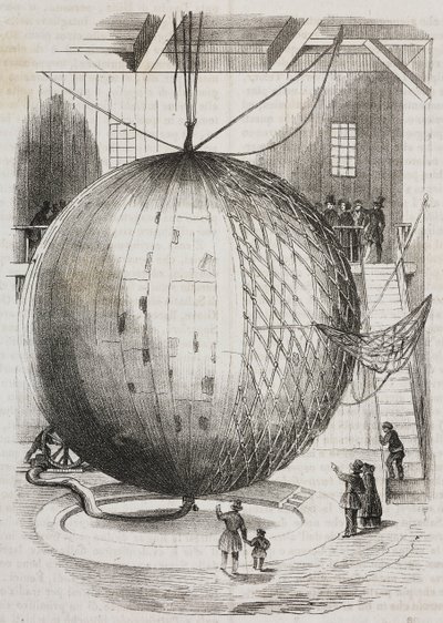 Miedziany balon na ogrzane powietrze wynaleziony przez Edmonda Marey-Monge, Francja, litografia Salvatore Puglia z Poliorama Pittoresco, nr 41, 18 maja autorstwa Salvatore Puglia