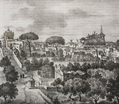 Wschodni widok Mesagne, Apulia, Włochy, litografia Salvatore Puglia z Poliorama Pittoresco, nr 45, 15 czerwca autorstwa Salvatore Puglia